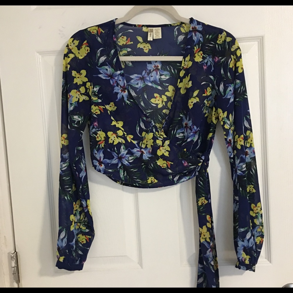 Froral Tie Front Crop Top - S